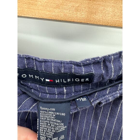 Tommy Hilfiger Striped Linen Blend Pants Drawstring Waist Casual Trousers Large - Picture 7 of 8